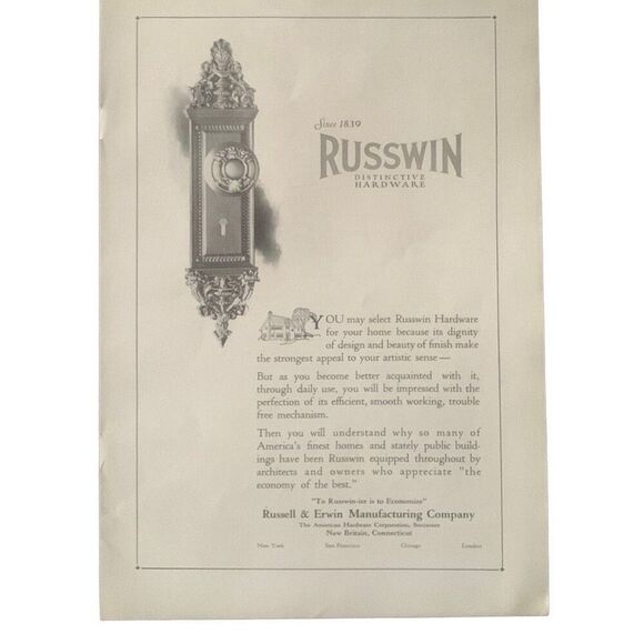 Vintage 1923 Russwin Hardware Russell Erwin Manufacturing Ad Advertisement - Picture 1 of 4